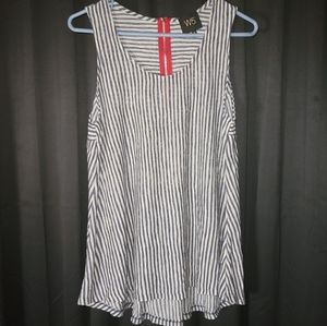 W5 Anthropologie Sleeveless Crew Medium Navy White Stripes Back Zipper Accent